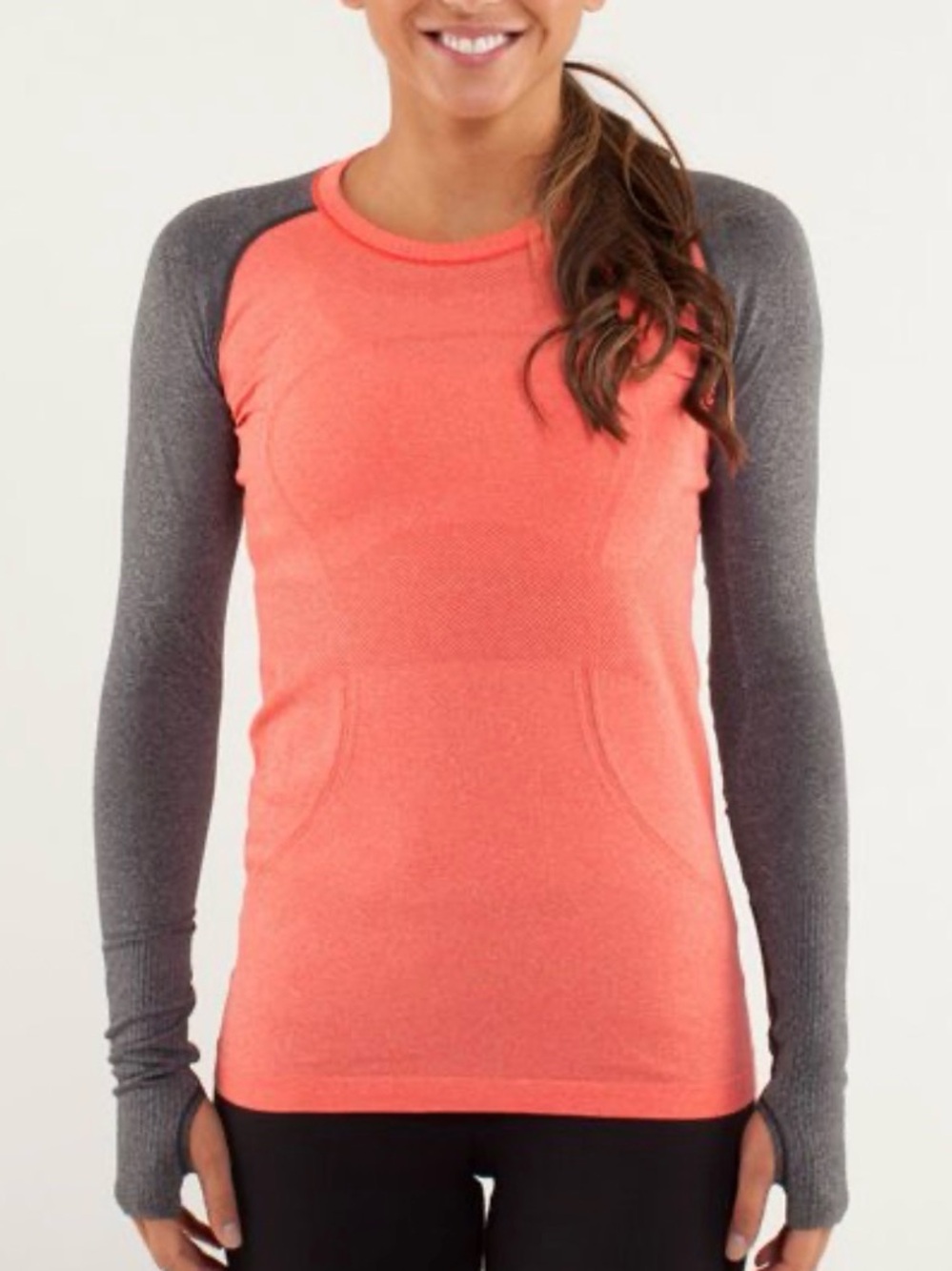 Lululemon Run Swiftly Tech Long Sleeve Love Red Deep Coal Thumbholes Size 12